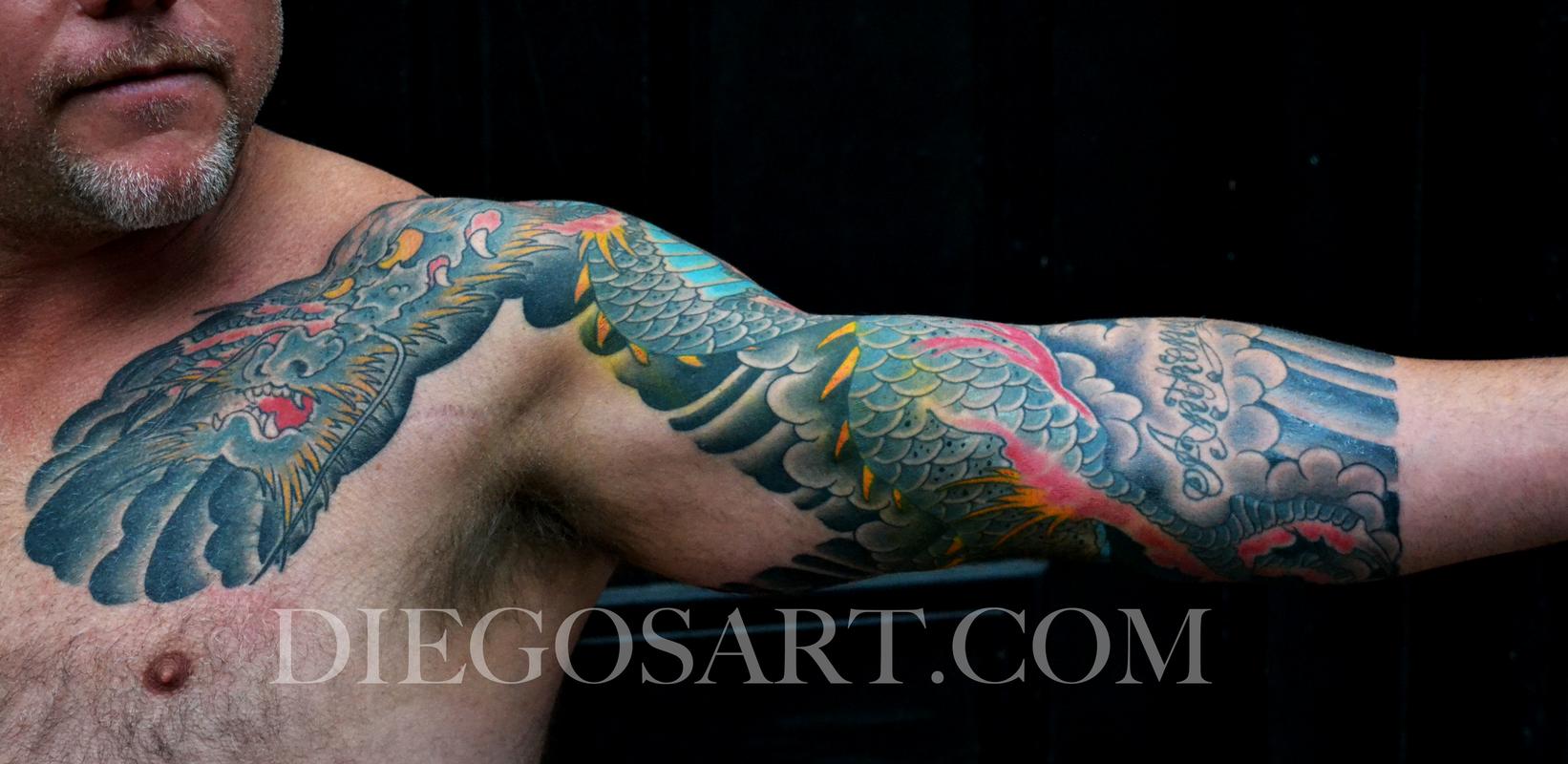 Dragon 3/4 Sleeve tattoo by Diego TattooNOW